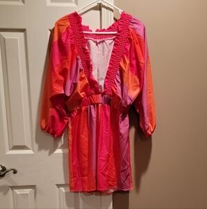 Vibrant Pink and Orange Shorts Romper